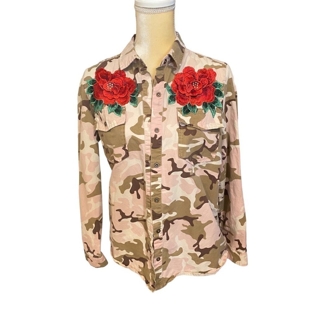 Love Tree Pink Camouflage with Raised Embroidery Floral Design Western Shirt